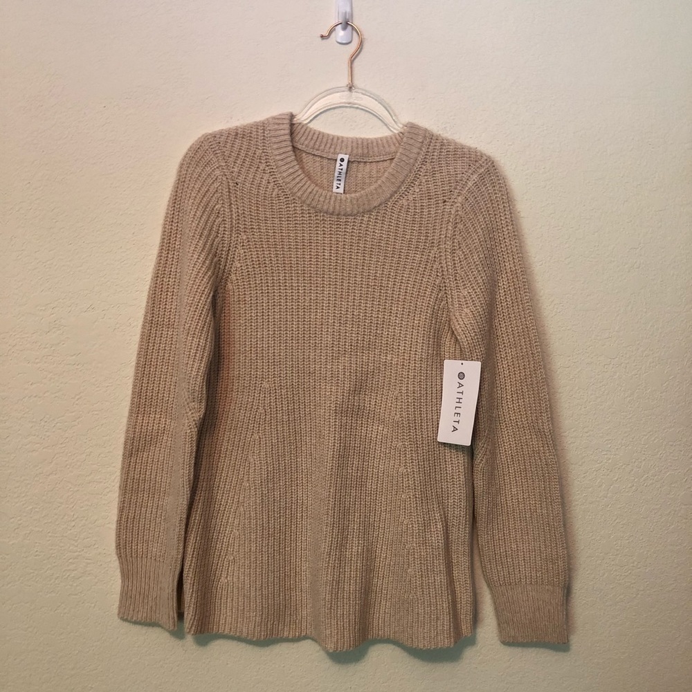 Athleta Sierra Crew Sweater XS Coconut Wool Blend Cream New NWT Chunky Knit